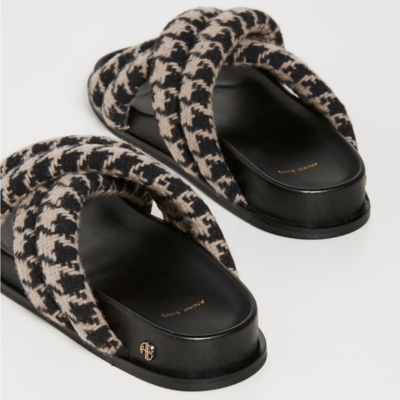 Anine Bing Lizzie Houndstooth Slides - Picture 2 of 9